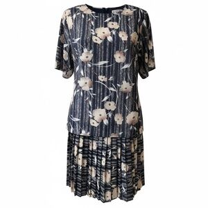 Vintage 1980s Two Piece Dress Floral Stripe Pattern Size 22W MCS Ltd‎